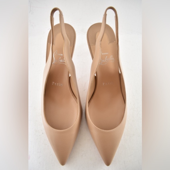 Christian Louboutin Hot Chick Sling 70 Nude Blush Nappa Leather Low Heel Pump 38 - Picture 7 of 11